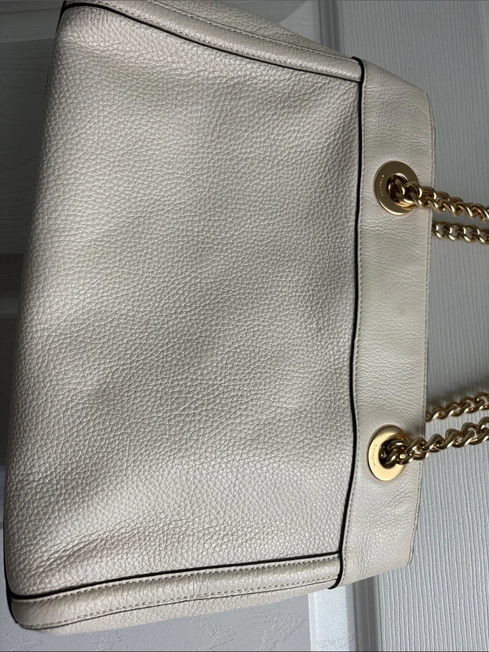 Coach Cream Pebbled Leather Shoulder Bag with Gold Hardware